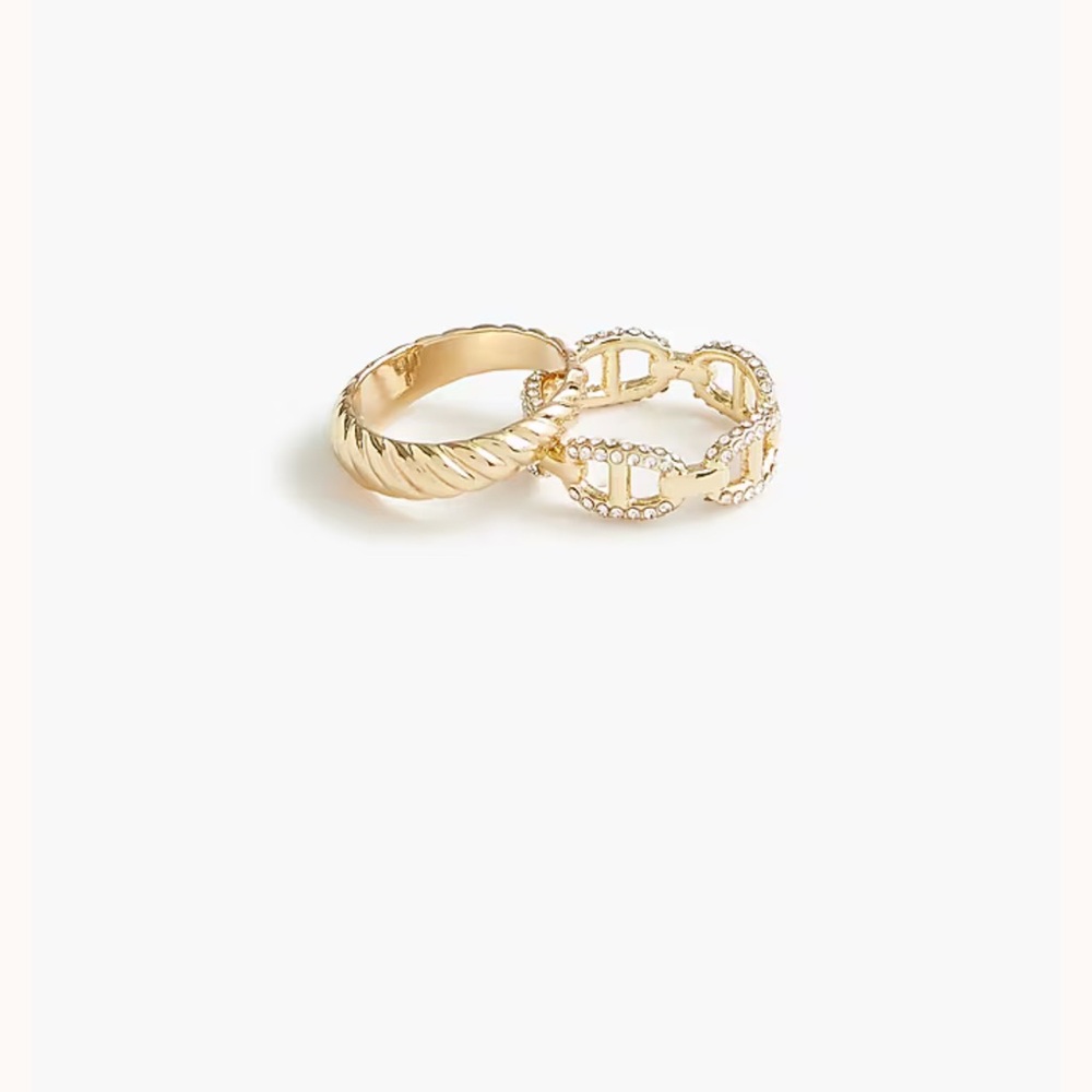 J. Crew Crystal chain rings set-of-two. Available in size 5,6,8.